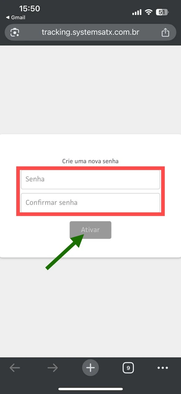 Tela para criar uma nova senha segura